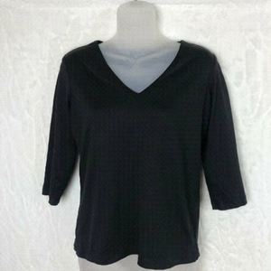A'nue Ligne Black V-neck 3/4 Sleeve  Top Size M